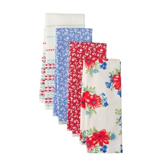 The Pioneer Woman Classic Charm Kitchen Towels, 16"x28" , Multi-color, 4 Piece - Picture 1 of 4